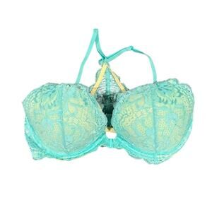 VS PINK Blue Lace Racerback Lightly Padded Bra‎ Size 32D Date Racerback